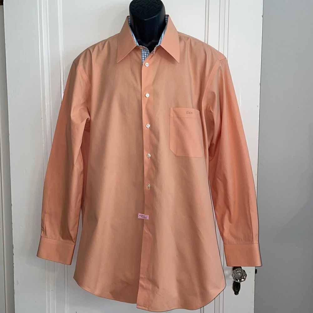 Paul Fredrick light orange/peach non iron two ply pinpoint cotton dress shirt